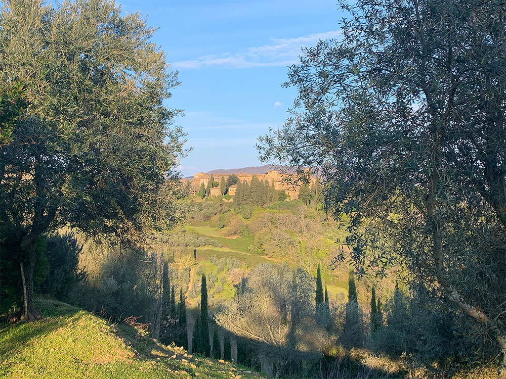 View of Castello di Volpaia with Robert Camuto