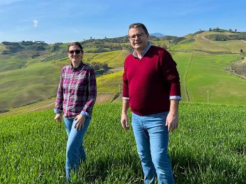 Melissa Muller and Fabio Sireci grow wheat and other crops alongside grapes in an area of the island better known for grains and grazing than for wine.                                                                (Robert Camuto)