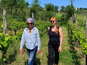 Anna Chiara Mustilli (left) and Paola Mustilli's vineyard is planted to the Falanghina Beneventana variety.                                                                (Robert Camuto)