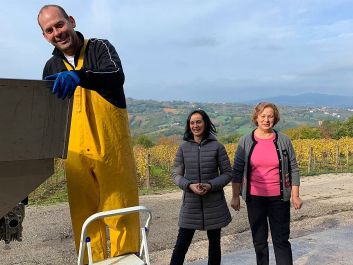 At Colli di Lapio, matriarch Clelia Romano (right) works with her daughter Carmela and her son Federico.                                                                (Robert Camuto)