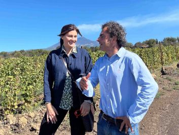 Gaia Gaja and Alberto Aiello Graci in Idda Carricante vineyards